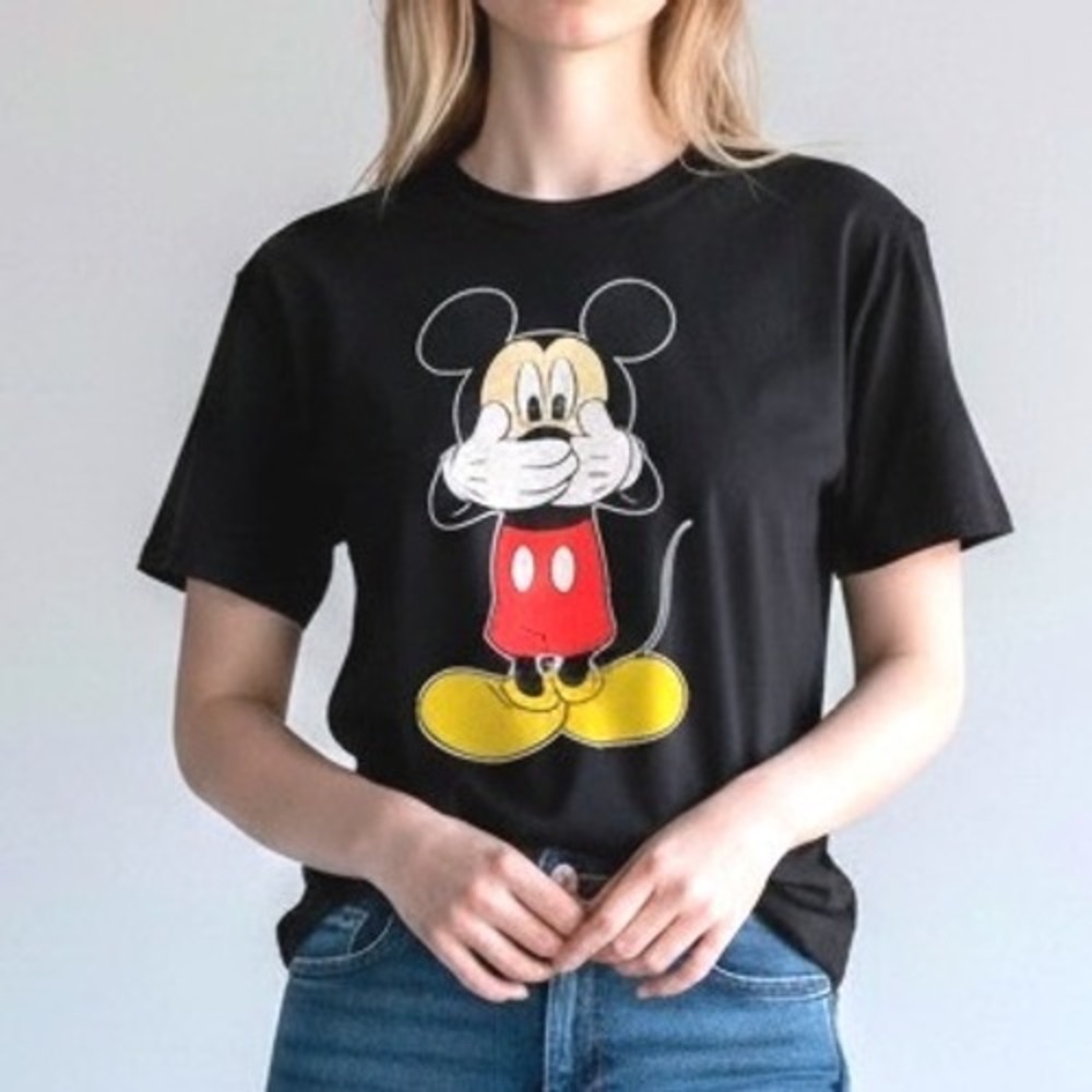 Disney Mickey Mouse Speak No Evil Graphic T-Shirt Black Cotton Womens Large‎